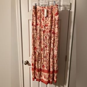FRANCESCA’S Bohemian Floral High Waist Maxi Skirt, Size L
